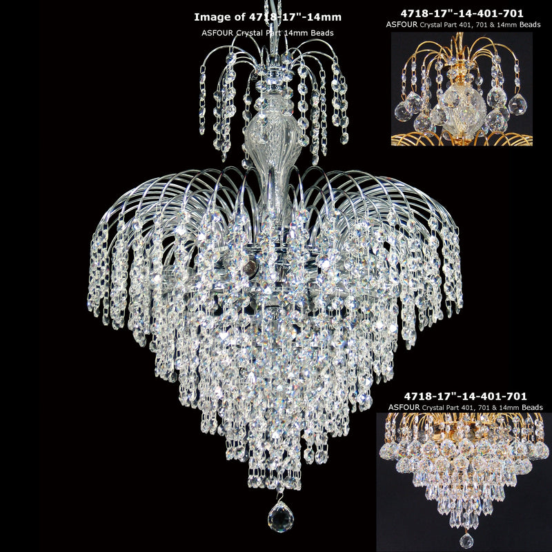4718 Crystal Pendant Light 17" 7 Light - Asfour Crystal Balls, Prismas & 14mm Beads - Chandelier [4718-17"-14-401-701]