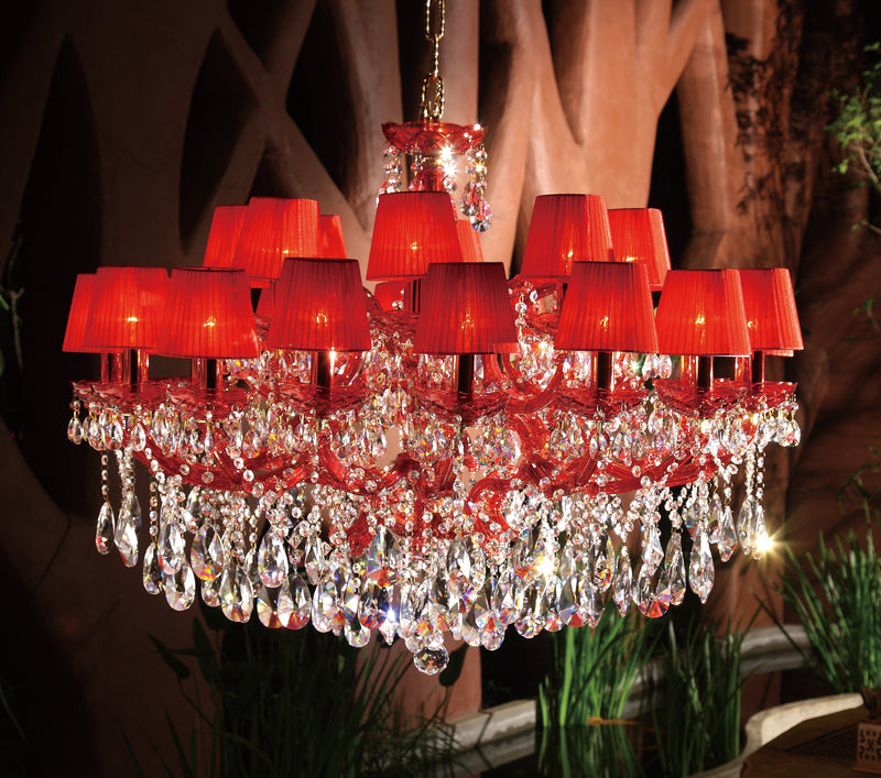 6685 Crystal Pendant Light - 40" 24 Light - Asfour Crystal Chandelier [6685A(103)-40"-16+8L-873+1140 RED]