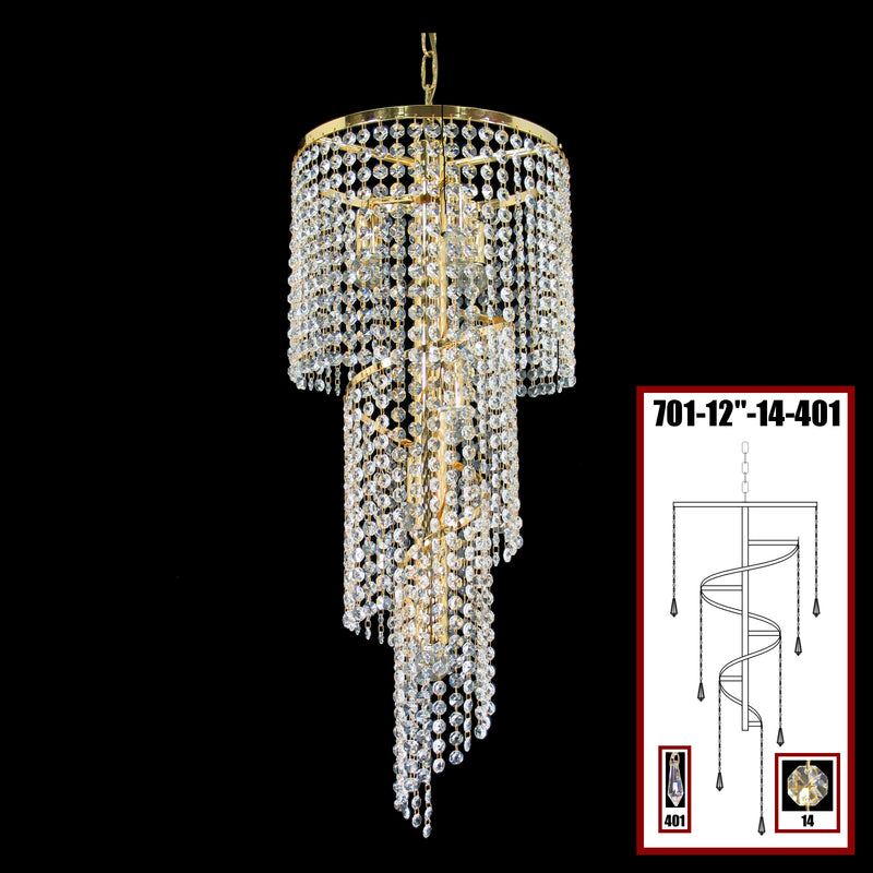 701 Crystal Pendant Light - 12" 6 Light - Asfour Crystal 14mm Beads & Prismas - Chandelier [701-12"-14-401]