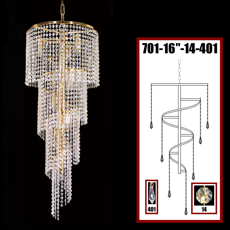 701 Crystal Pendant Light 16" 8 Light - Asfour Crystal 14mm Beads & Prismas - Chandelier [701-16"-14-401]