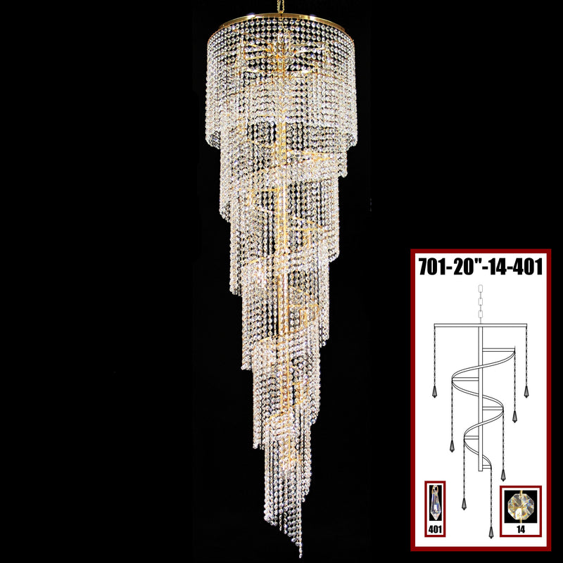 701 Crystal Pendant Light 20" 17 Light - Asfour Crystal 14mm Beads & Prismas - Chandelier [701-20"-14-401]