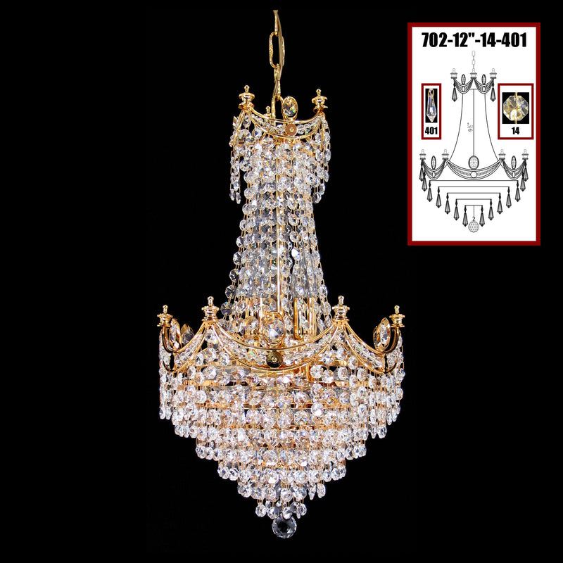 702 Crystal Pendant Light 12" 8 Light - Asfour Crystal 14mm Beads & Prismas - Chandelier [702-12"-14-401]